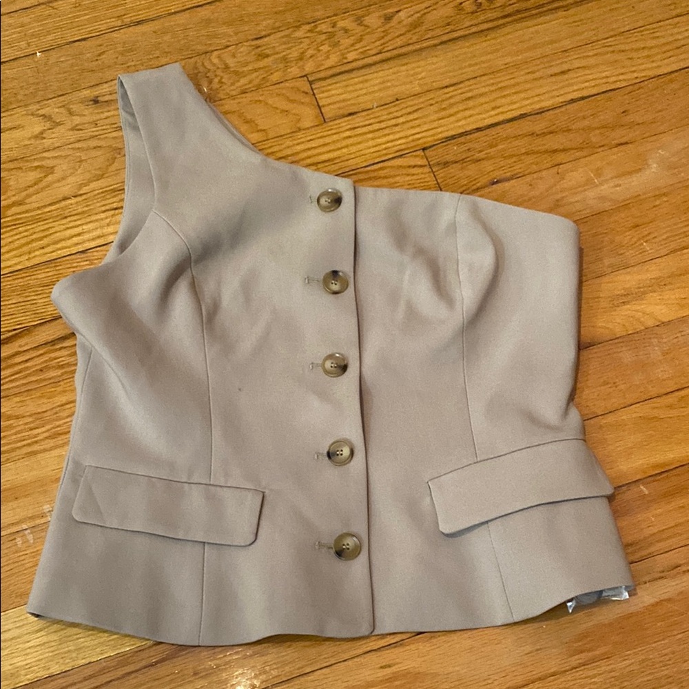 One-Shoulder Beige Buttoned Top